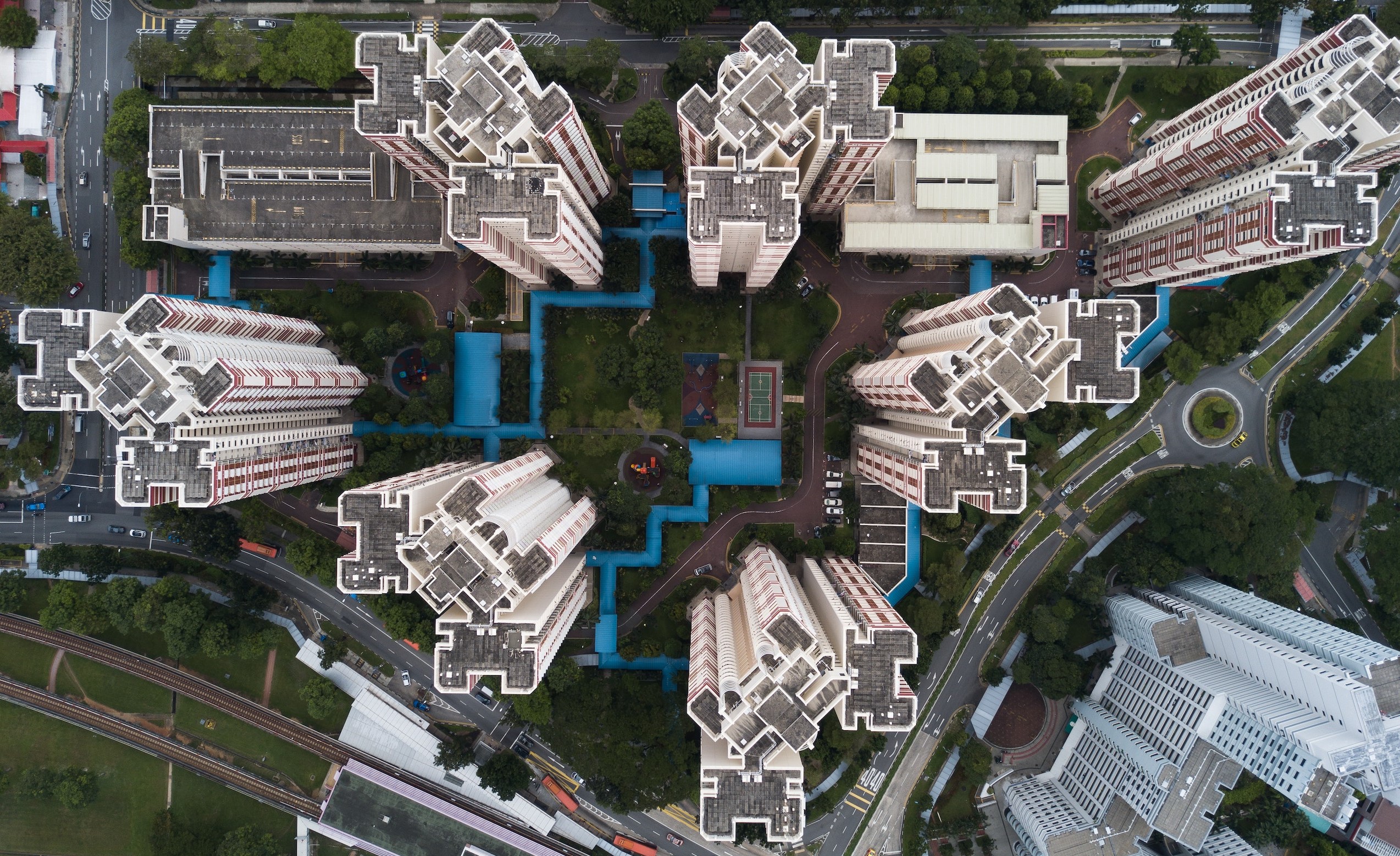 Aerial view of buildings in Singapore