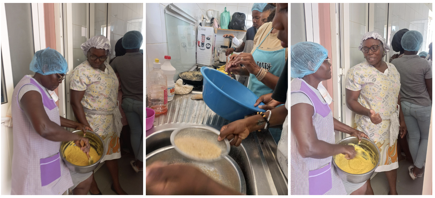 a group of people preparing food inside of it