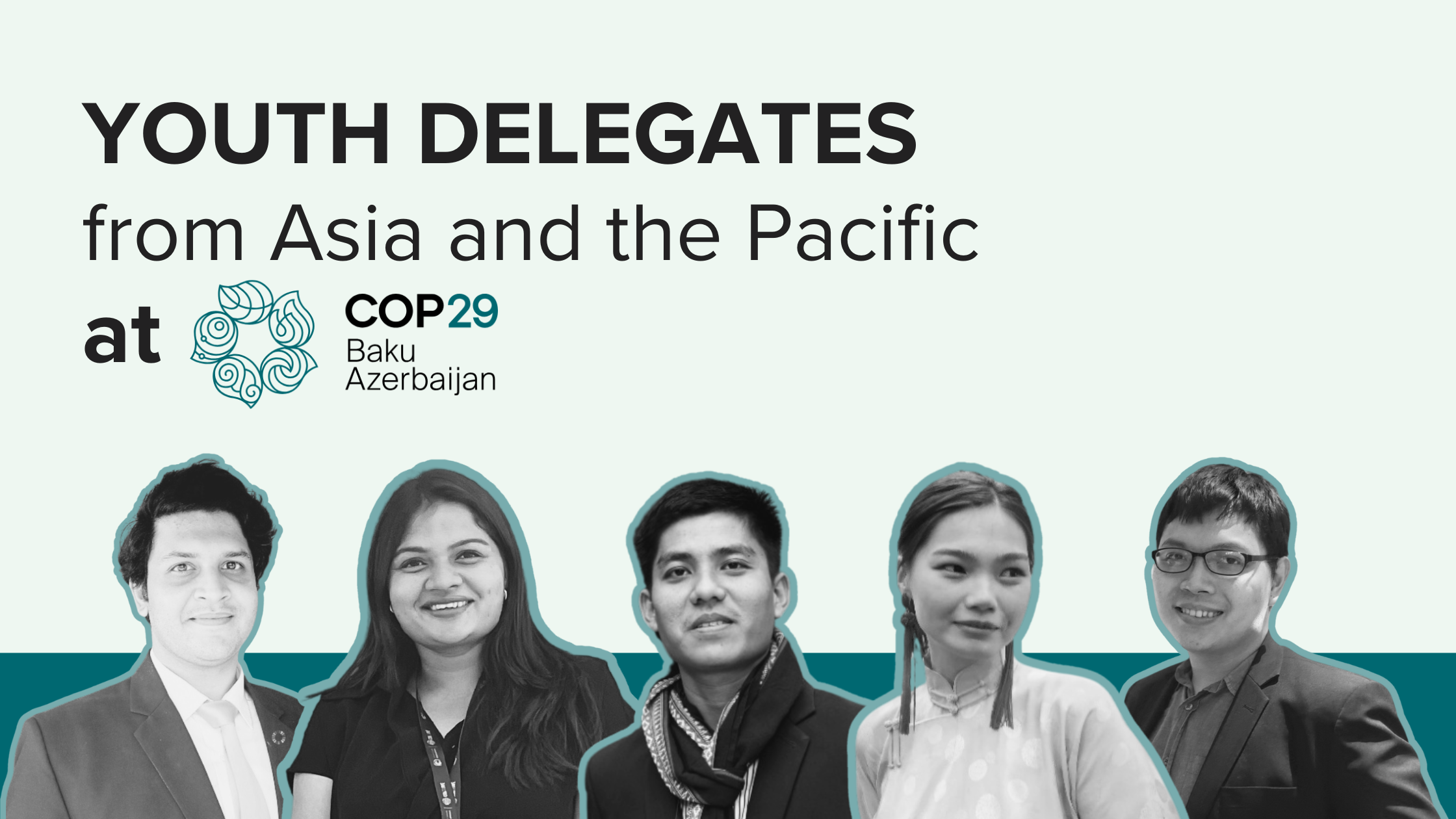 a group of young delegates posing for a photo during COP29