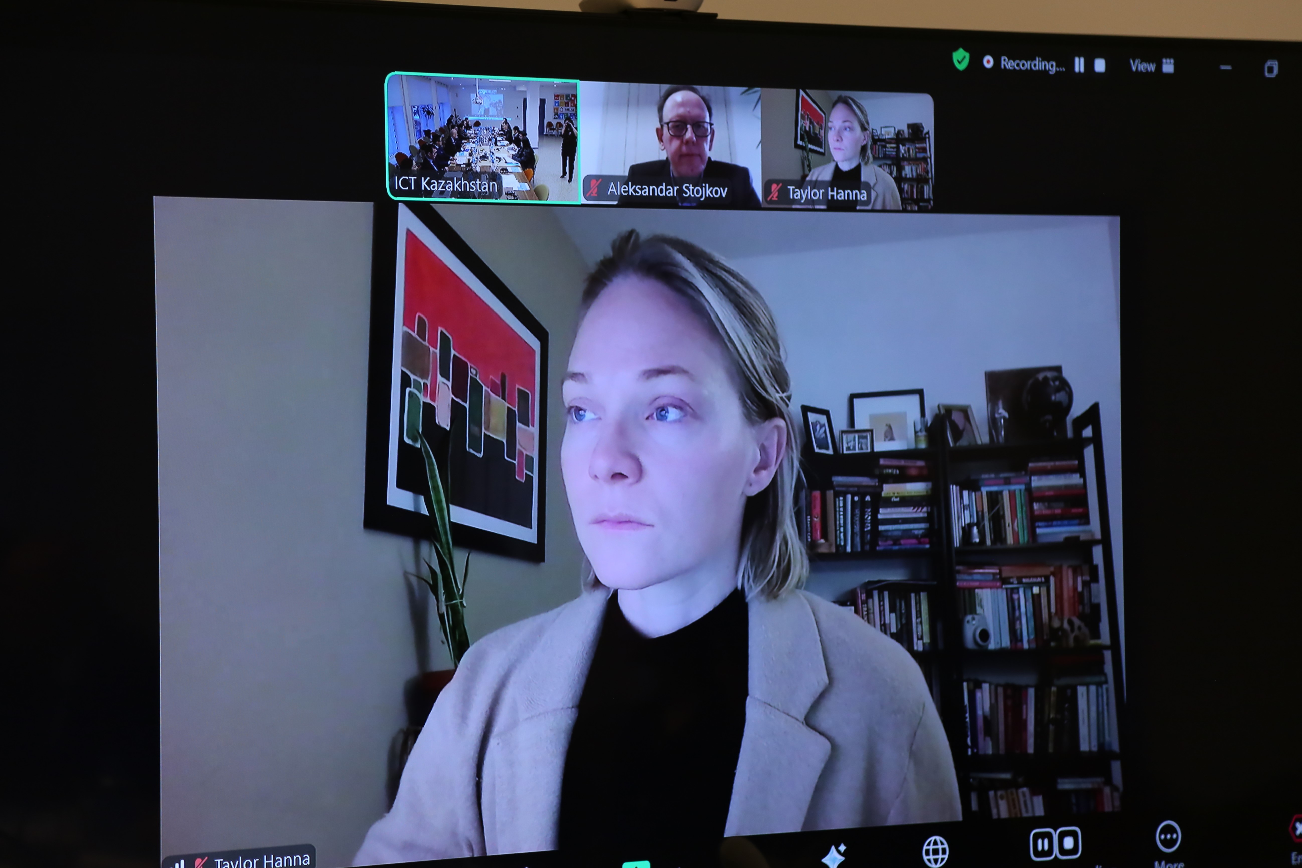 a photo of the video call with several people on the screen