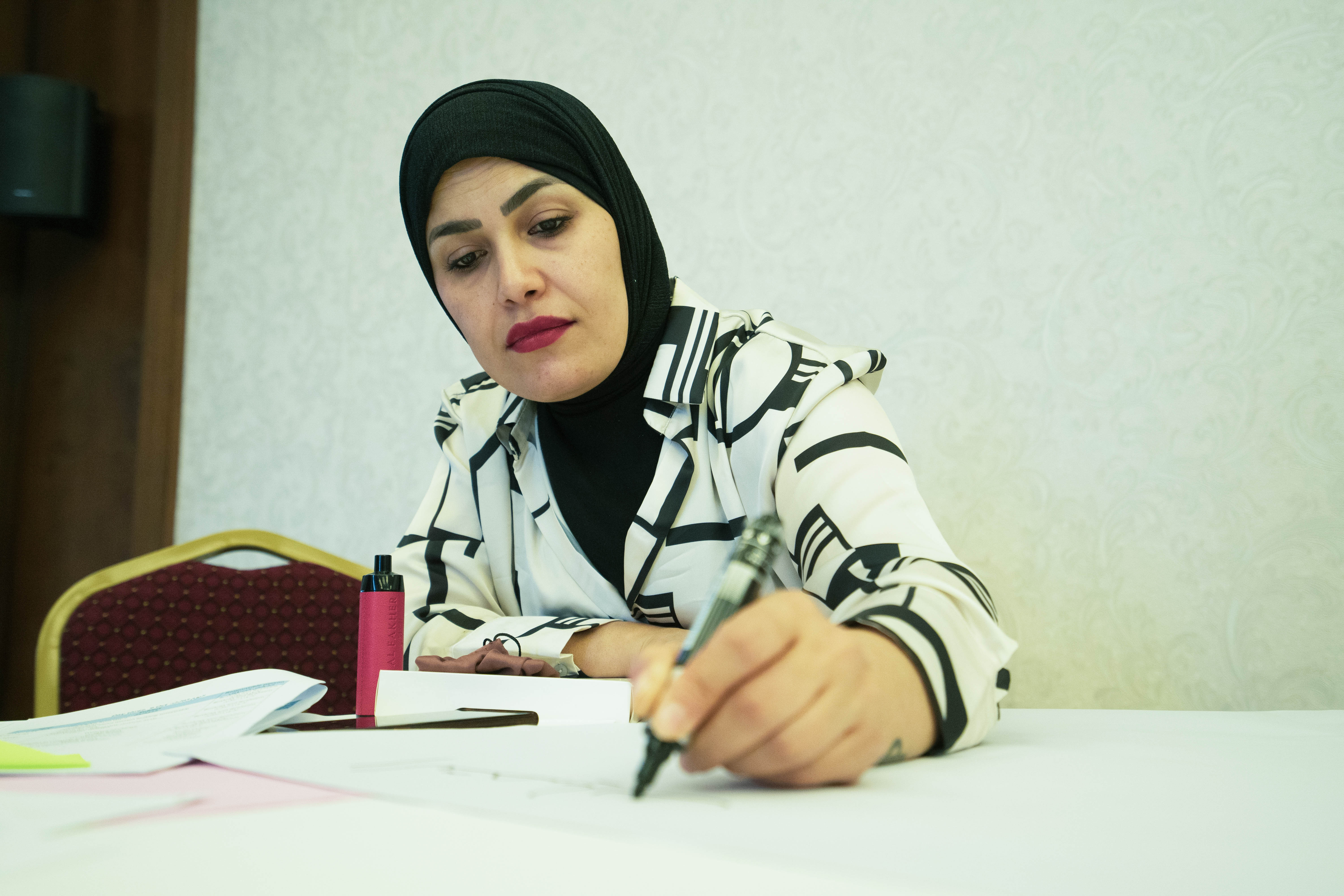 a person sitting on a table