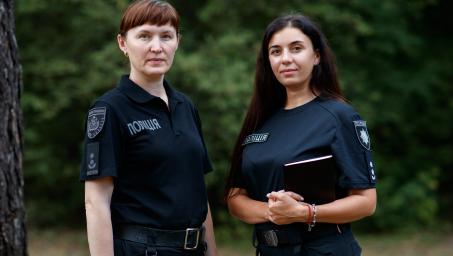 Mid shot two female police officers